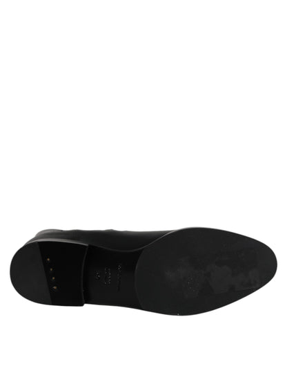 Dolce & Gabbana Black Leather Flats Logo Short Boots Shoes by Dolce & Gabbana