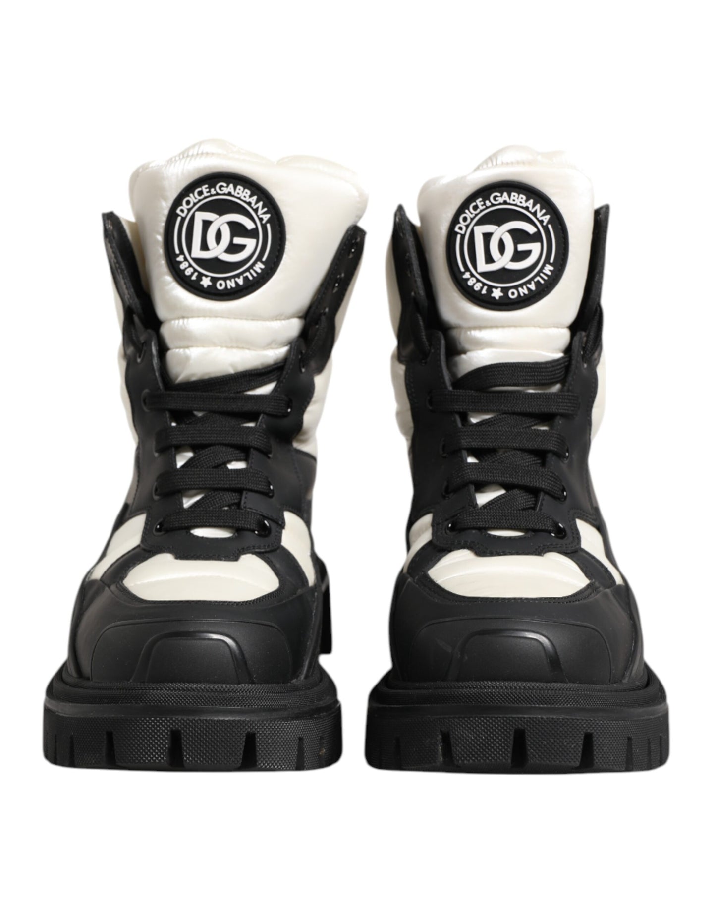 Dolce & Gabbana Black White Padded Lace Up Short Boots Shoes by Dolce & Gabbana