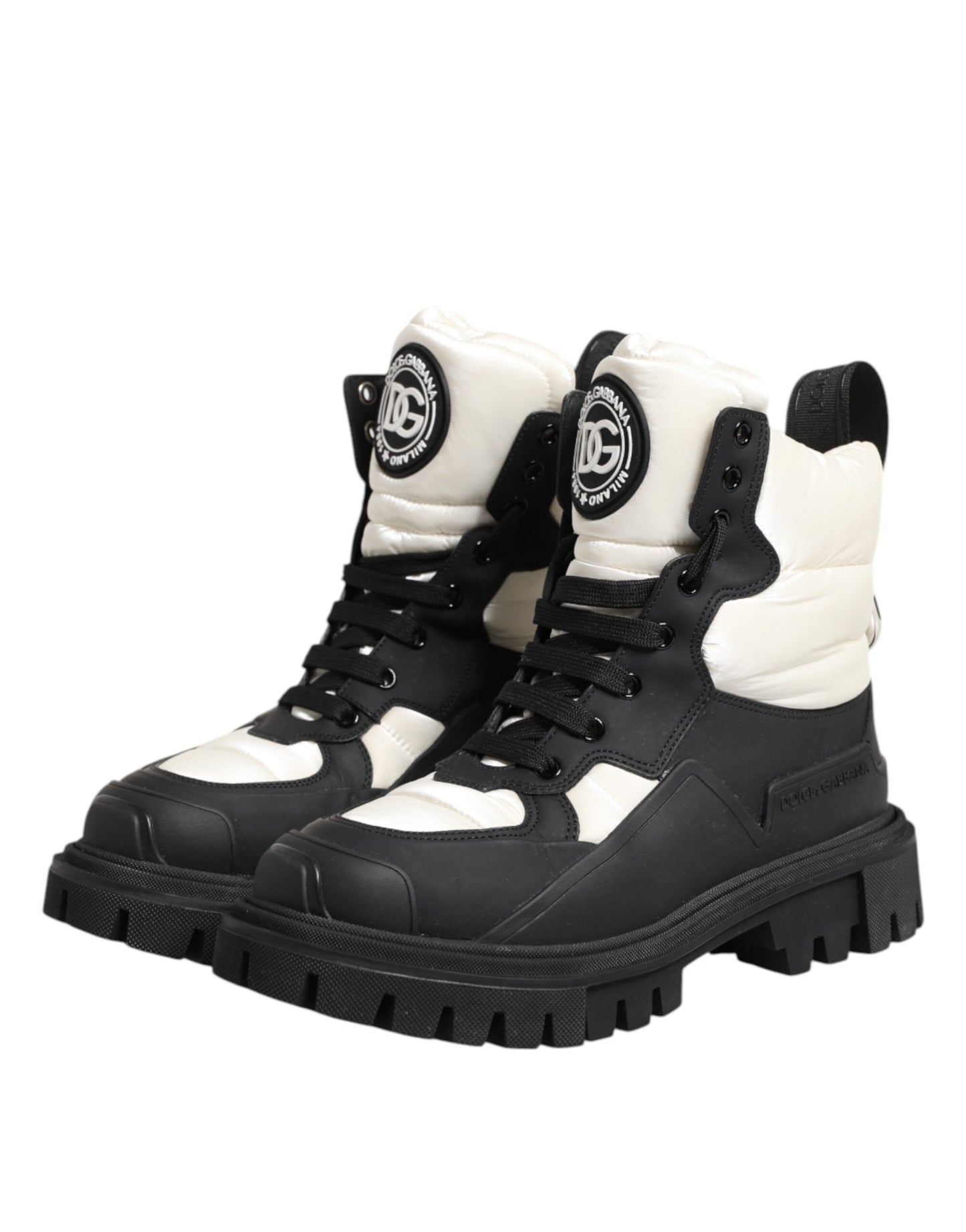 Dolce & Gabbana Black White Padded Lace Up Short Boots Shoes by Dolce & Gabbana
