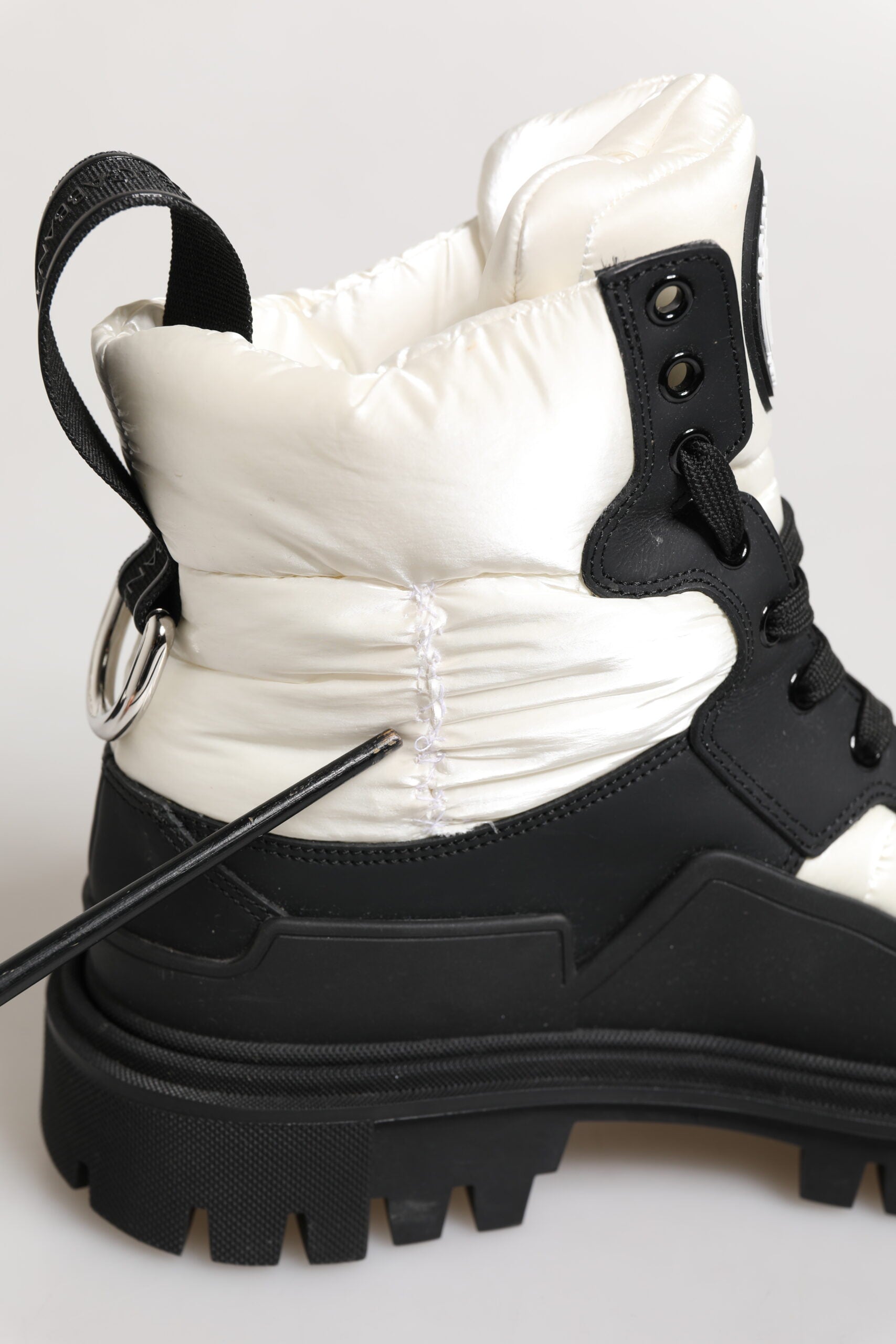 Dolce & Gabbana Black White Padded Lace Up Short Boots Shoes by Dolce & Gabbana