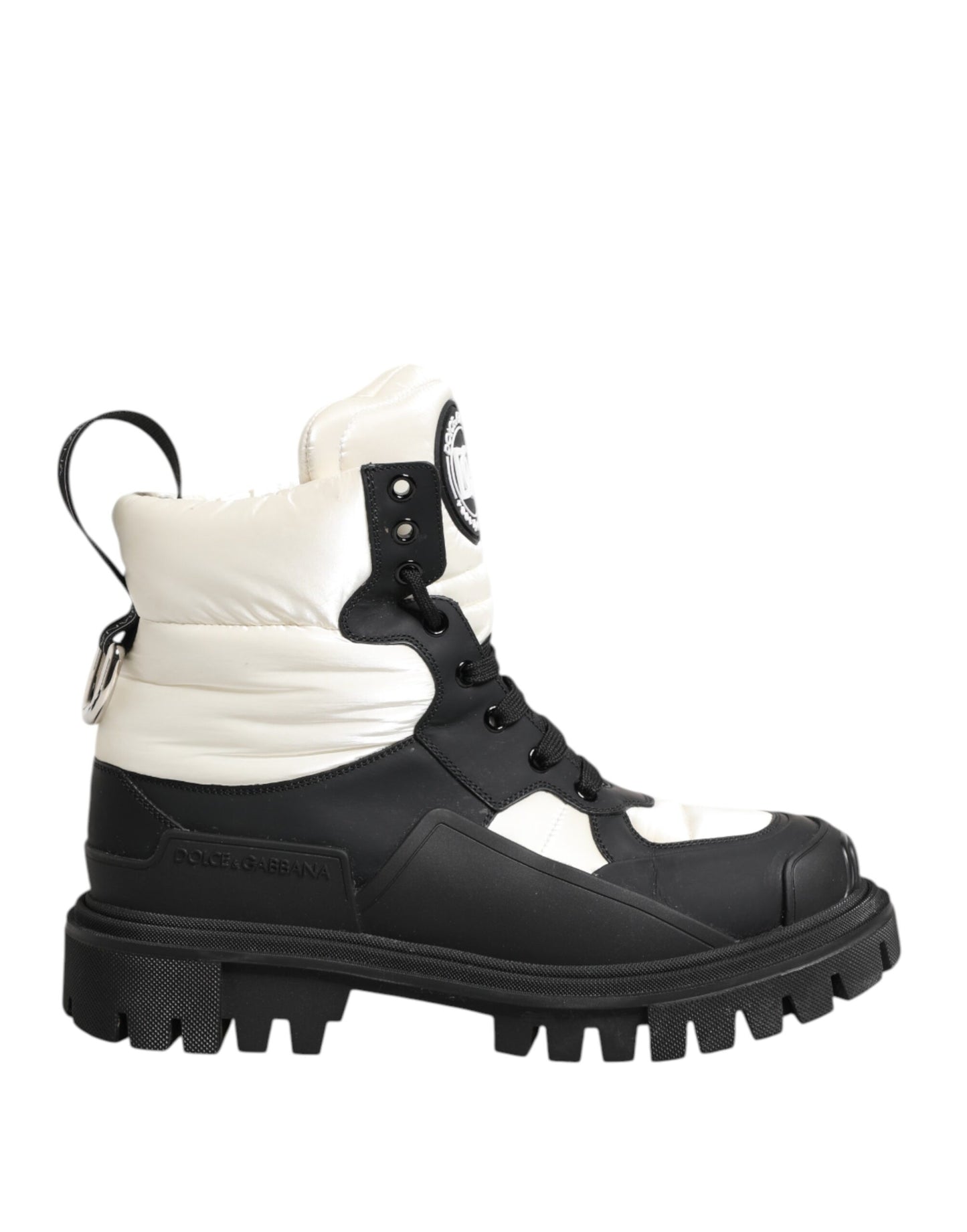 Dolce & Gabbana Black White Padded Lace Up Short Boots Shoes by Dolce & Gabbana