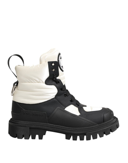 Dolce & Gabbana Black White Padded Lace Up Short Boots Shoes by Dolce & Gabbana