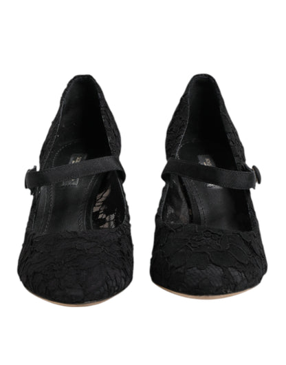 Dolce &amp; Gabbana Black Mary Jane Taormina Lace Pumps Shoes
