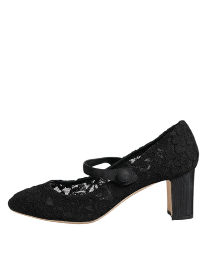 Dolce &amp; Gabbana Black Mary Jane Taormina Lace Pumps Shoes
