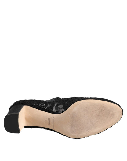 Dolce &amp; Gabbana Black Mary Jane Taormina Lace Pumps Shoes