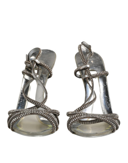 Dolce & Gabbana Silver Strass Ankle Strap Heels Sandals Shoes by Dolce & Gabbana