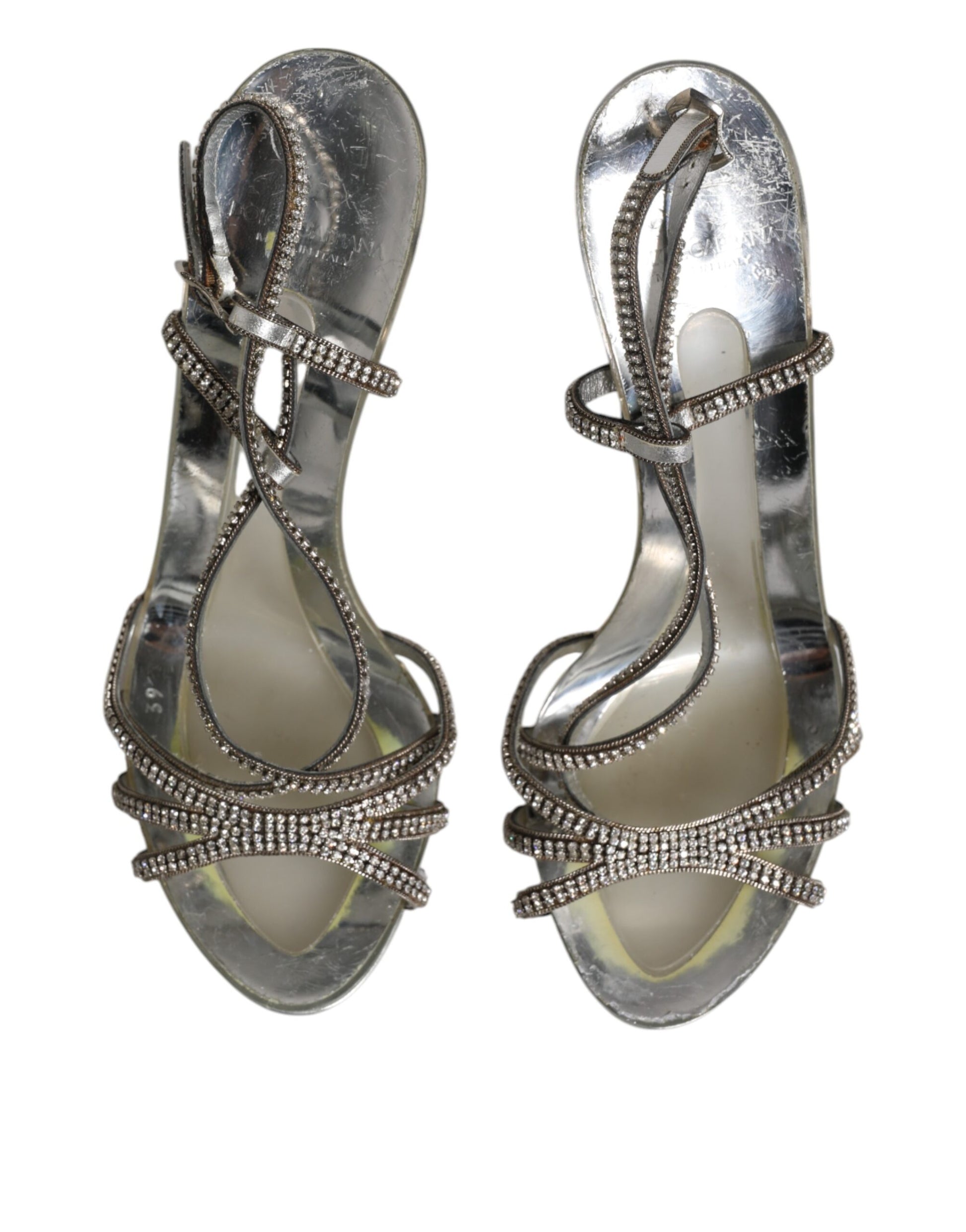Dolce & Gabbana Silver Strass Ankle Strap Heels Sandals Shoes by Dolce & Gabbana