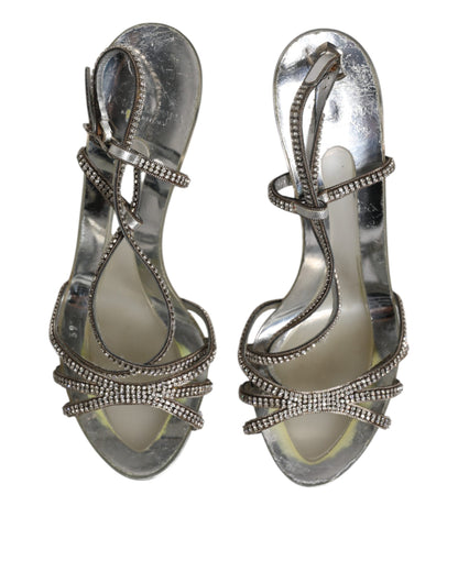 Dolce & Gabbana Silver Strass Ankle Strap Heels Sandals Shoes by Dolce & Gabbana