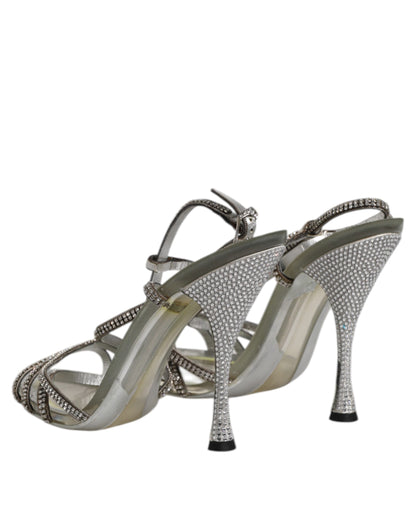 Dolce & Gabbana Silver Strass Ankle Strap Heels Sandals Shoes by Dolce & Gabbana