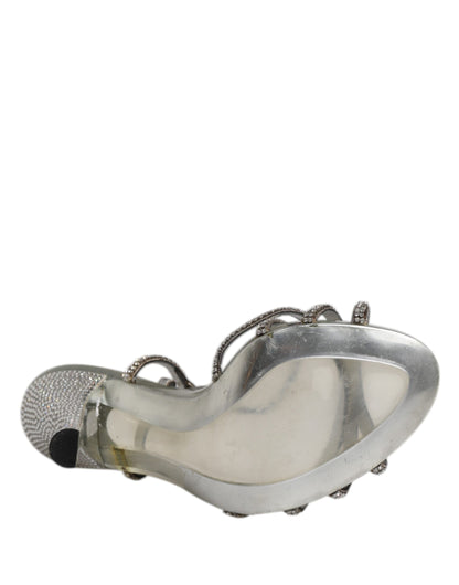 Dolce & Gabbana Silver Strass Ankle Strap Heels Sandals Shoes by Dolce & Gabbana