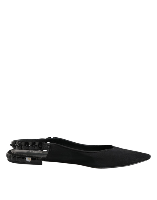 Dolce &amp; Gabbana Black Crystal Charmeuse Slingback Shoes
