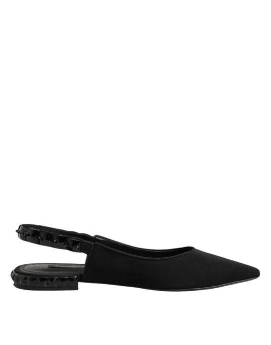 Dolce &amp; Gabbana Black Crystal Charmeuse Slingback Shoes