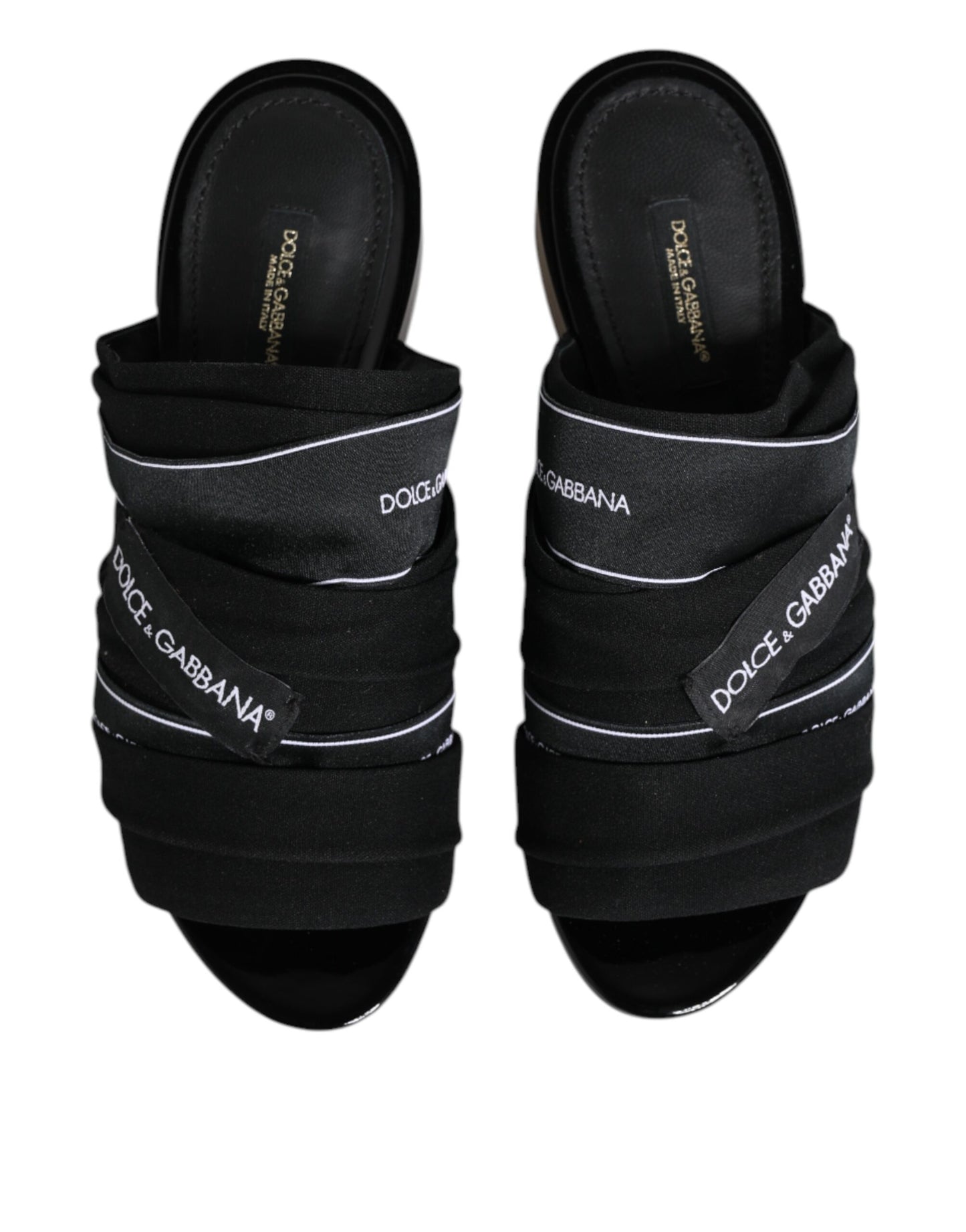 Dolce & Gabbana Black Slides Slip On Sandals Shoes by Dolce & Gabbana