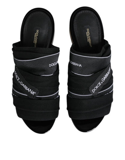 Dolce & Gabbana Black Slides Slip On Sandals Shoes by Dolce & Gabbana