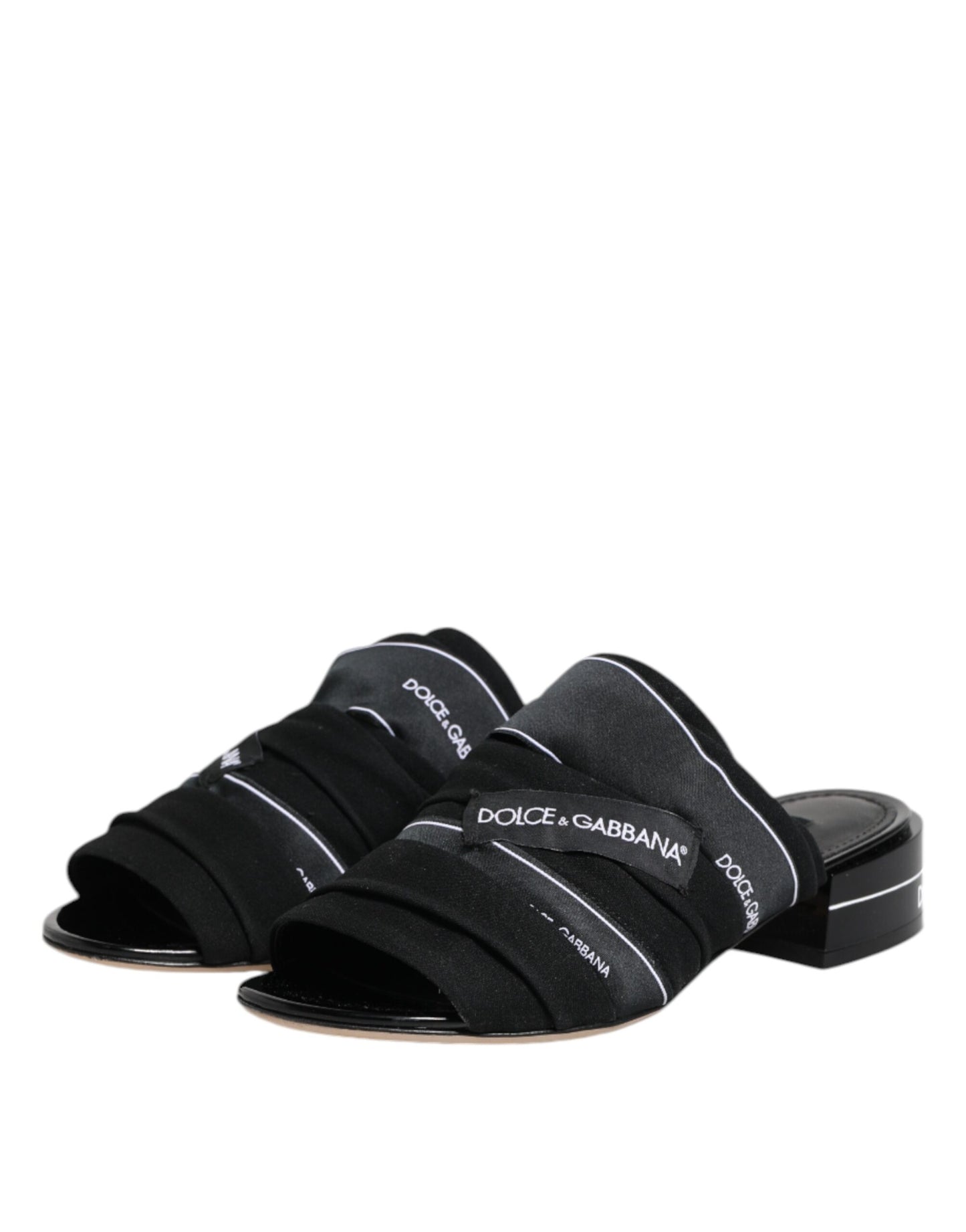 Dolce & Gabbana Black Slides Slip On Sandals Shoes by Dolce & Gabbana