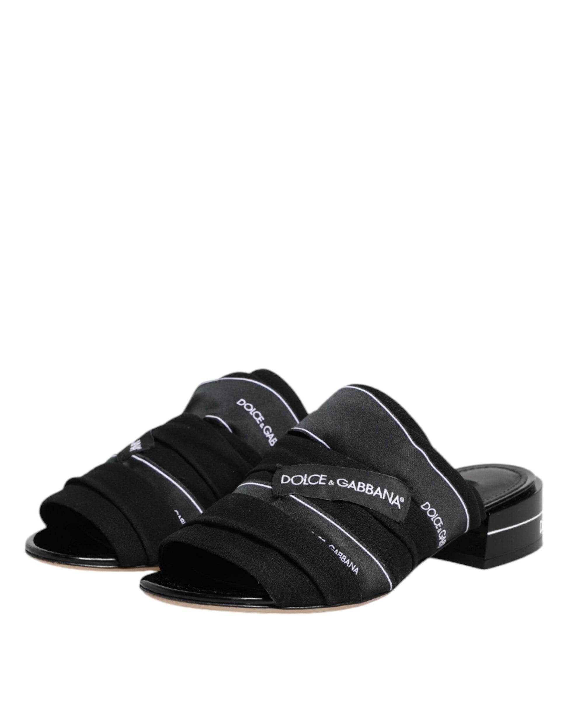 Dolce & Gabbana Black Slides Slip On Sandals Shoes by Dolce & Gabbana