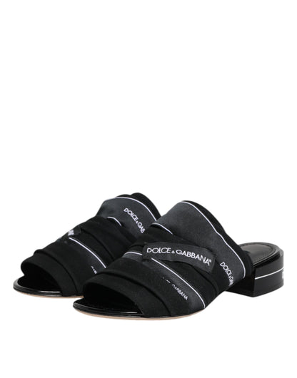 Dolce & Gabbana Black Slides Slip On Sandals Shoes by Dolce & Gabbana