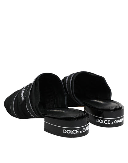 Dolce & Gabbana Black Slides Slip On Sandals Shoes by Dolce & Gabbana