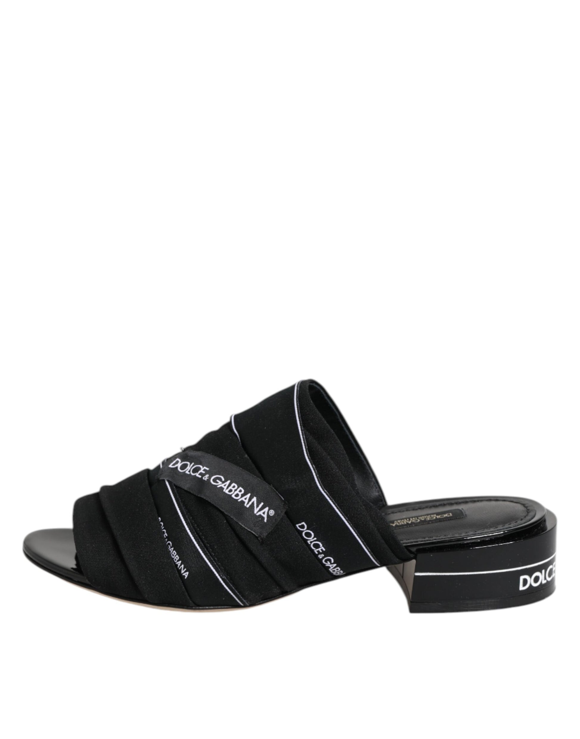 Dolce & Gabbana Black Slides Slip On Sandals Shoes by Dolce & Gabbana