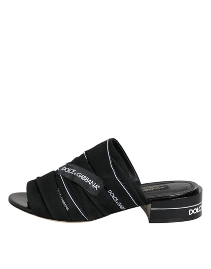 Dolce & Gabbana Black Slides Slip On Sandals Shoes by Dolce & Gabbana