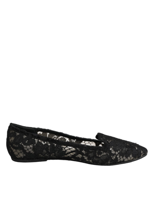 Dolce &amp; Gabbana Black Taormina Lace Slip On Flats Shoes