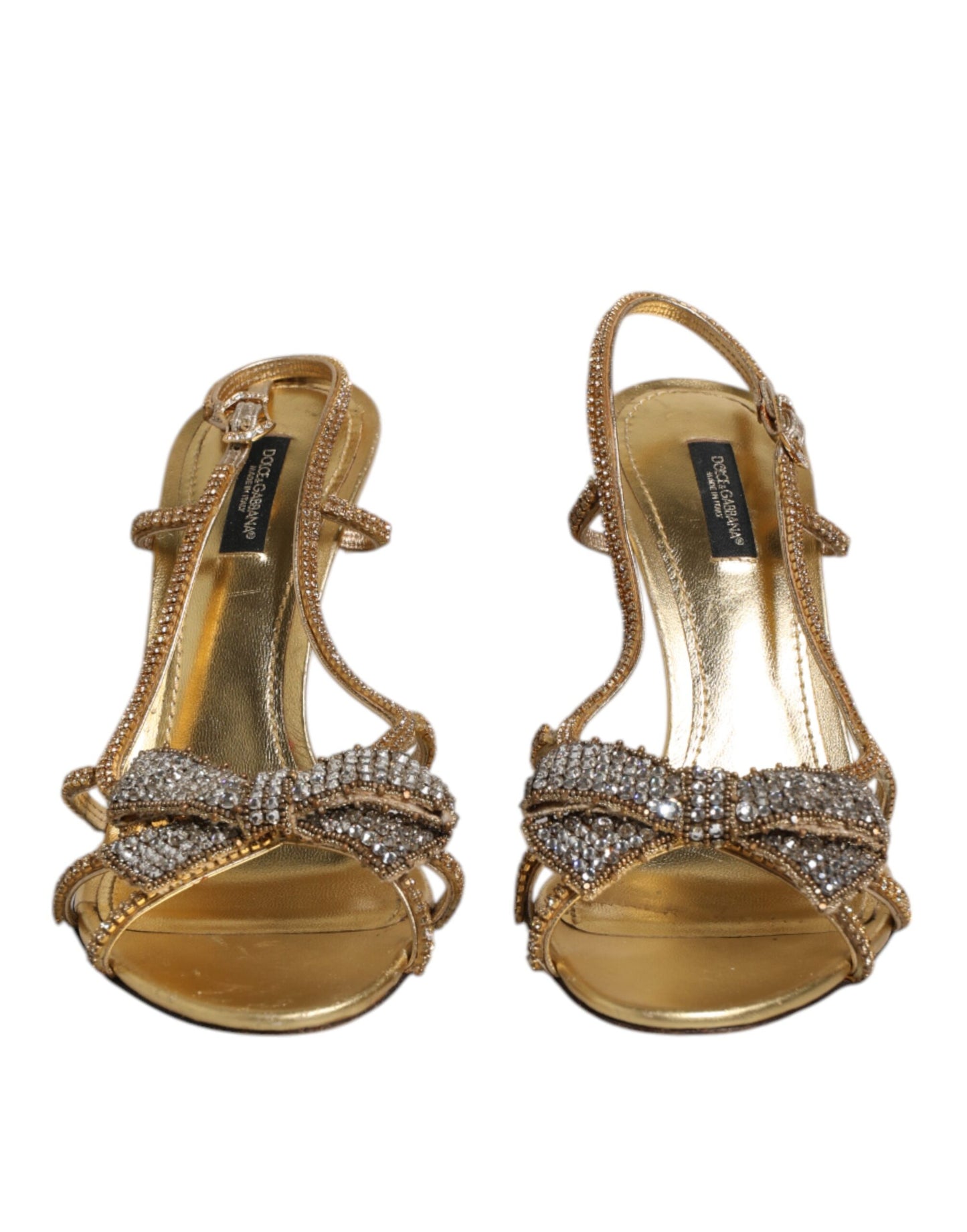Dolce & Gabbana Gold Strass Ankle Strap Heels Sandals Shoes by Dolce & Gabbana