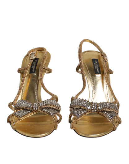 Dolce & Gabbana Gold Strass Ankle Strap Heels Sandals Shoes by Dolce & Gabbana