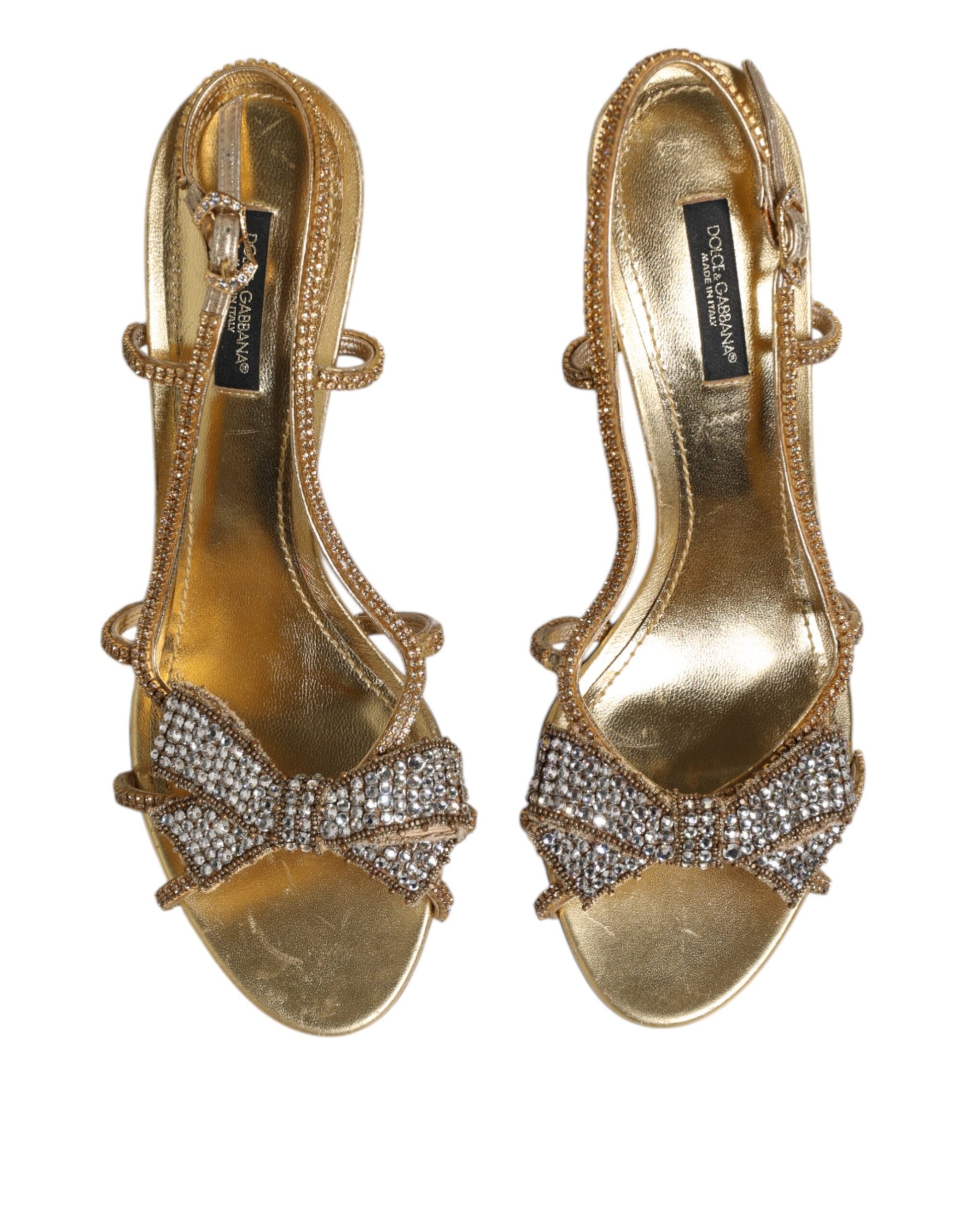 Dolce & Gabbana Gold Strass Ankle Strap Heels Sandals Shoes by Dolce & Gabbana