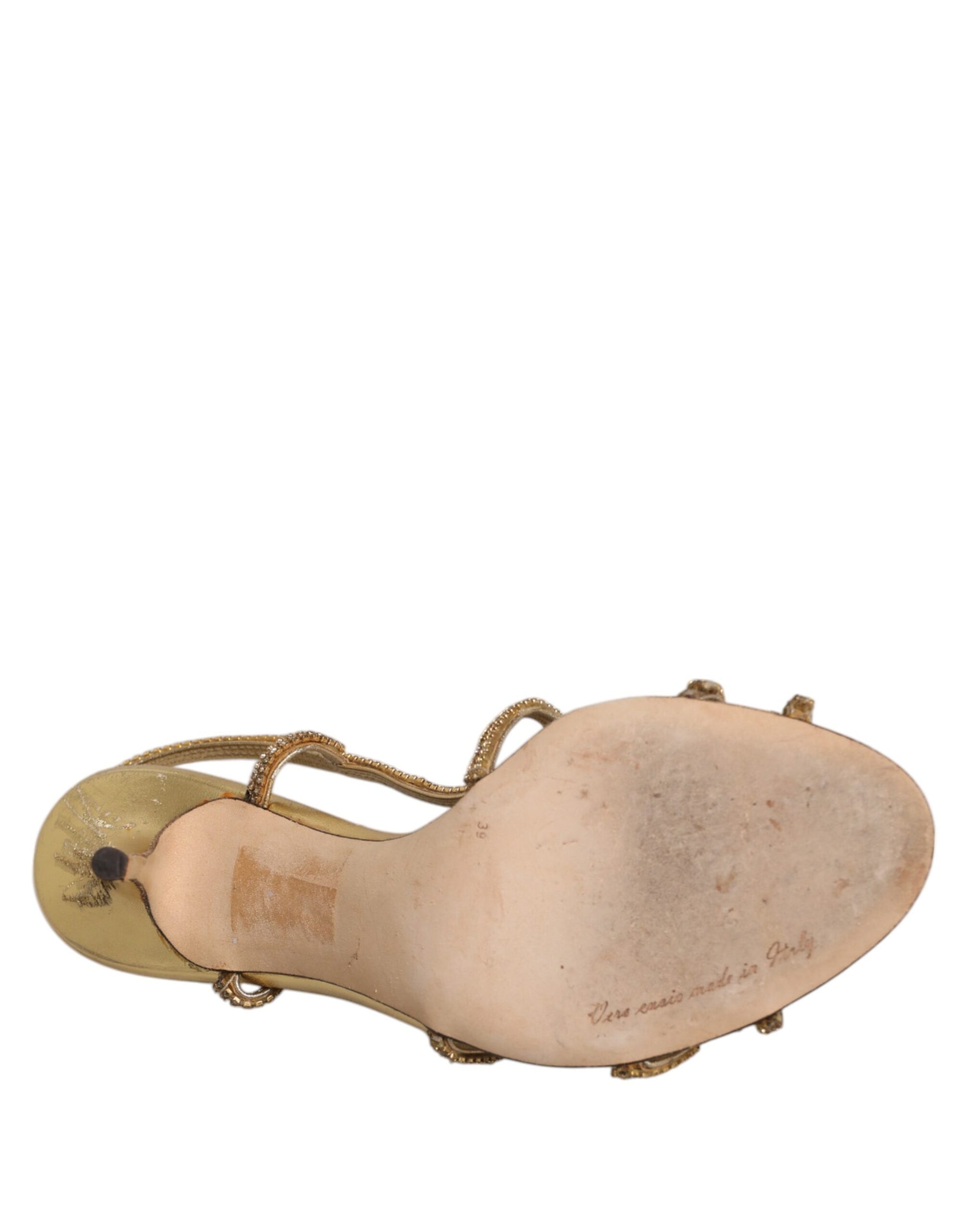 Dolce & Gabbana Gold Strass Ankle Strap Heels Sandals Shoes by Dolce & Gabbana