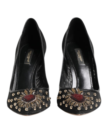 Dolce &amp; Gabbana Black Sacred Heart Stiletto Heels Pumps Shoes