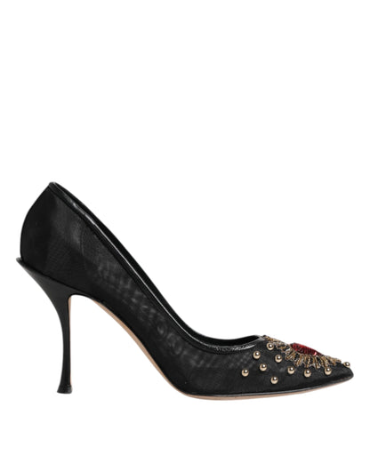 Dolce &amp; Gabbana Black Sacred Heart Stiletto Heels Pumps Shoes