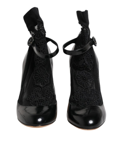 Dolce &amp; Gabbana Black Leather Lace Socks Heels Pumps Shoes
