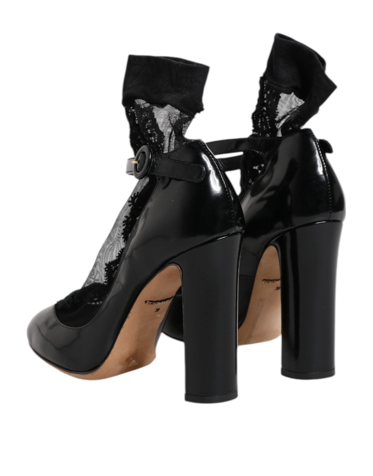 Dolce &amp; Gabbana Black Leather Lace Socks Heels Pumps Shoes