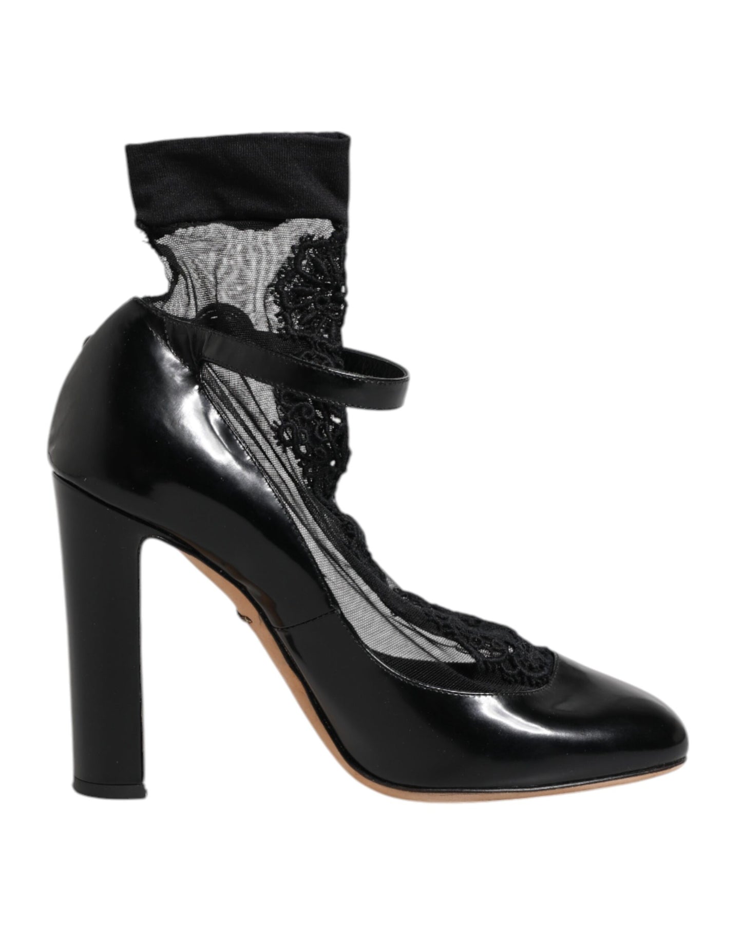 Dolce &amp; Gabbana Black Leather Lace Socks Heels Pumps Shoes