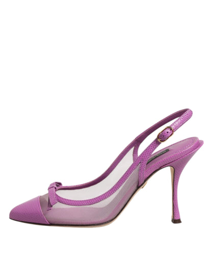 Dolce &amp; Gabbana Purple Leather Mesh High Heels Slingback Shoes