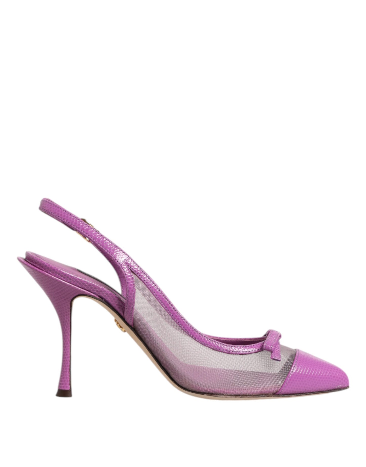 Dolce &amp; Gabbana Purple Leather Mesh High Heels Slingback Shoes