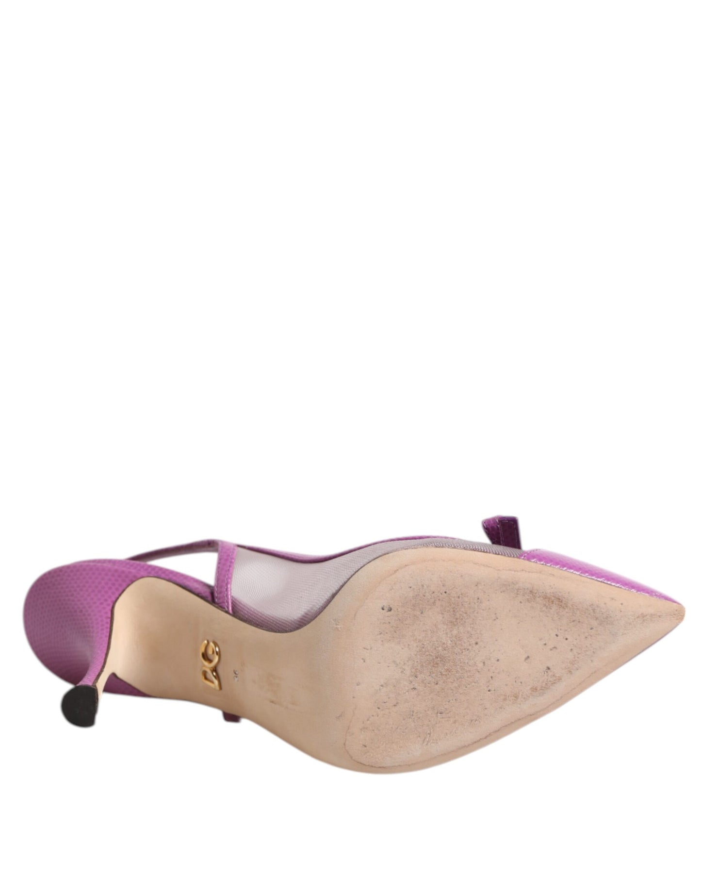 Dolce &amp; Gabbana Purple Leather Mesh High Heels Slingback Shoes