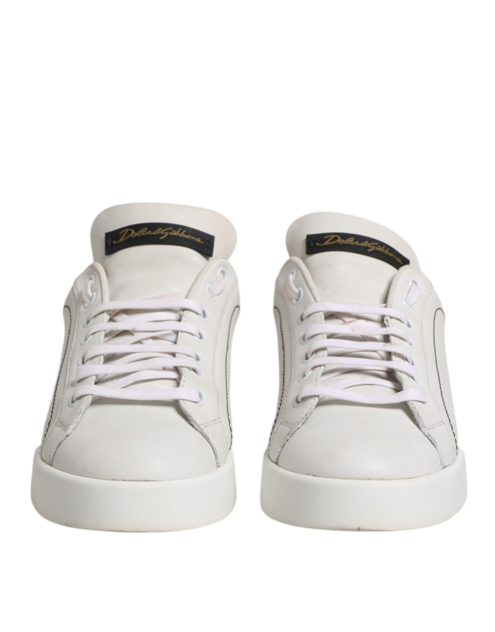 Dolce & Gabbana White Gold Leather Low Top Sneakers Shoes by Dolce & Gabbana