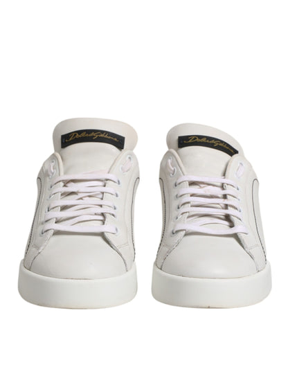 Dolce & Gabbana White Gold Leather Low Top Sneakers Shoes by Dolce & Gabbana