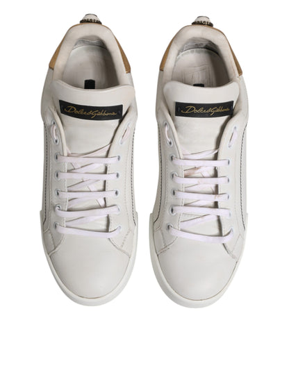 Dolce & Gabbana White Gold Leather Low Top Sneakers Shoes by Dolce & Gabbana