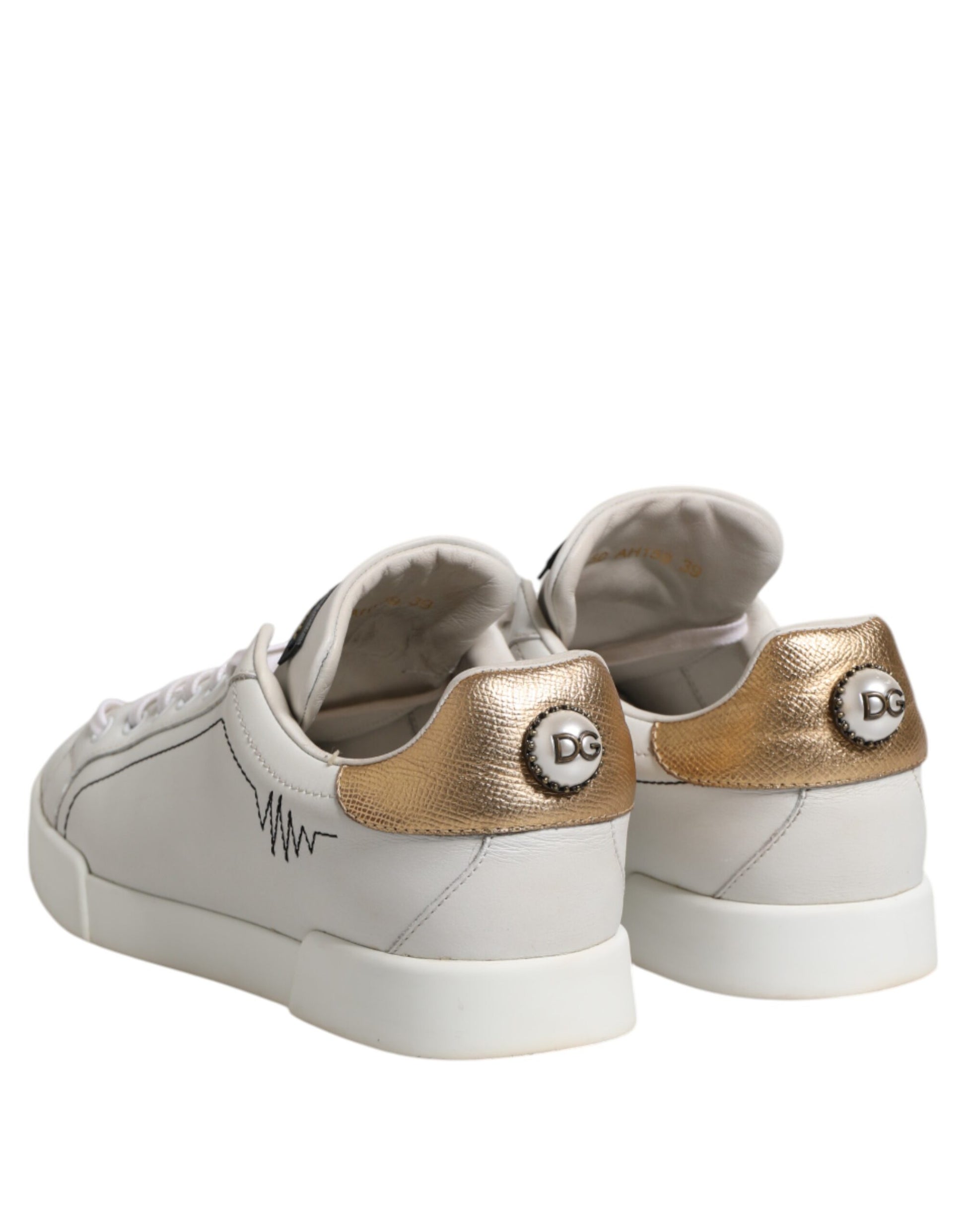 Dolce & Gabbana White Gold Leather Low Top Sneakers Shoes by Dolce & Gabbana