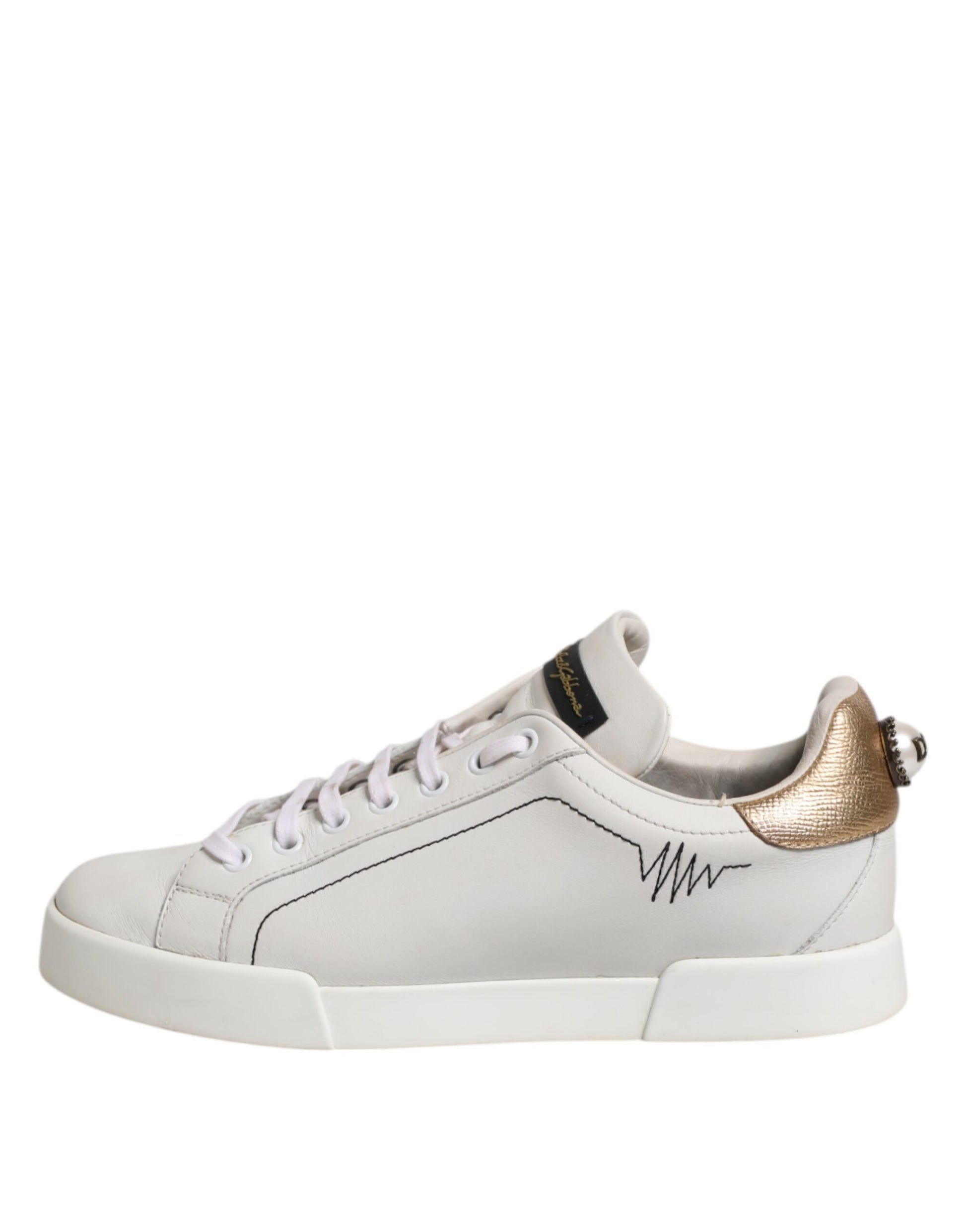 Dolce & Gabbana White Gold Leather Low Top Sneakers Shoes by Dolce & Gabbana