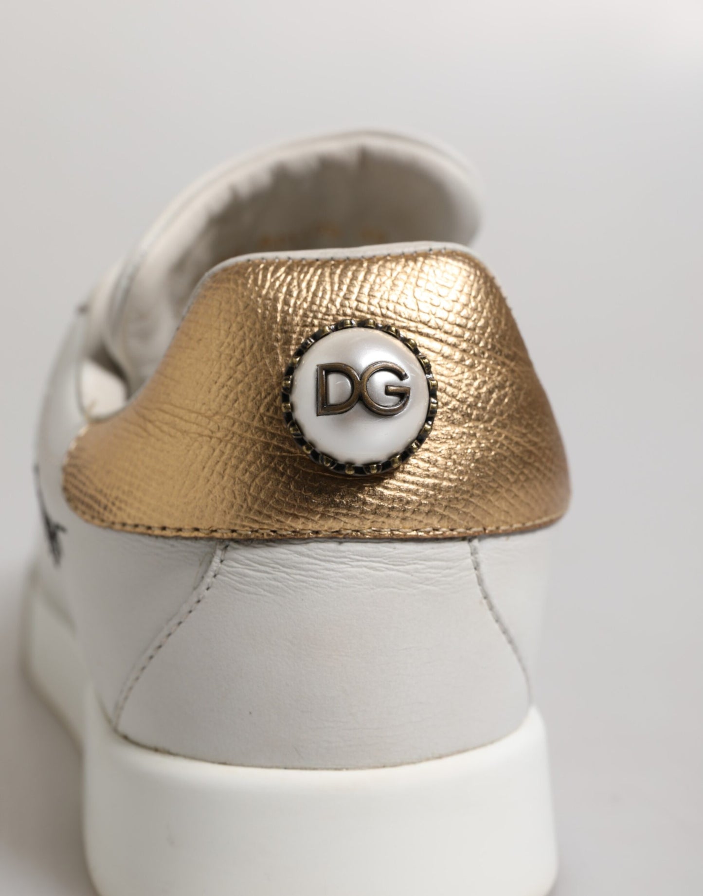Dolce & Gabbana White Gold Leather Low Top Sneakers Shoes by Dolce & Gabbana