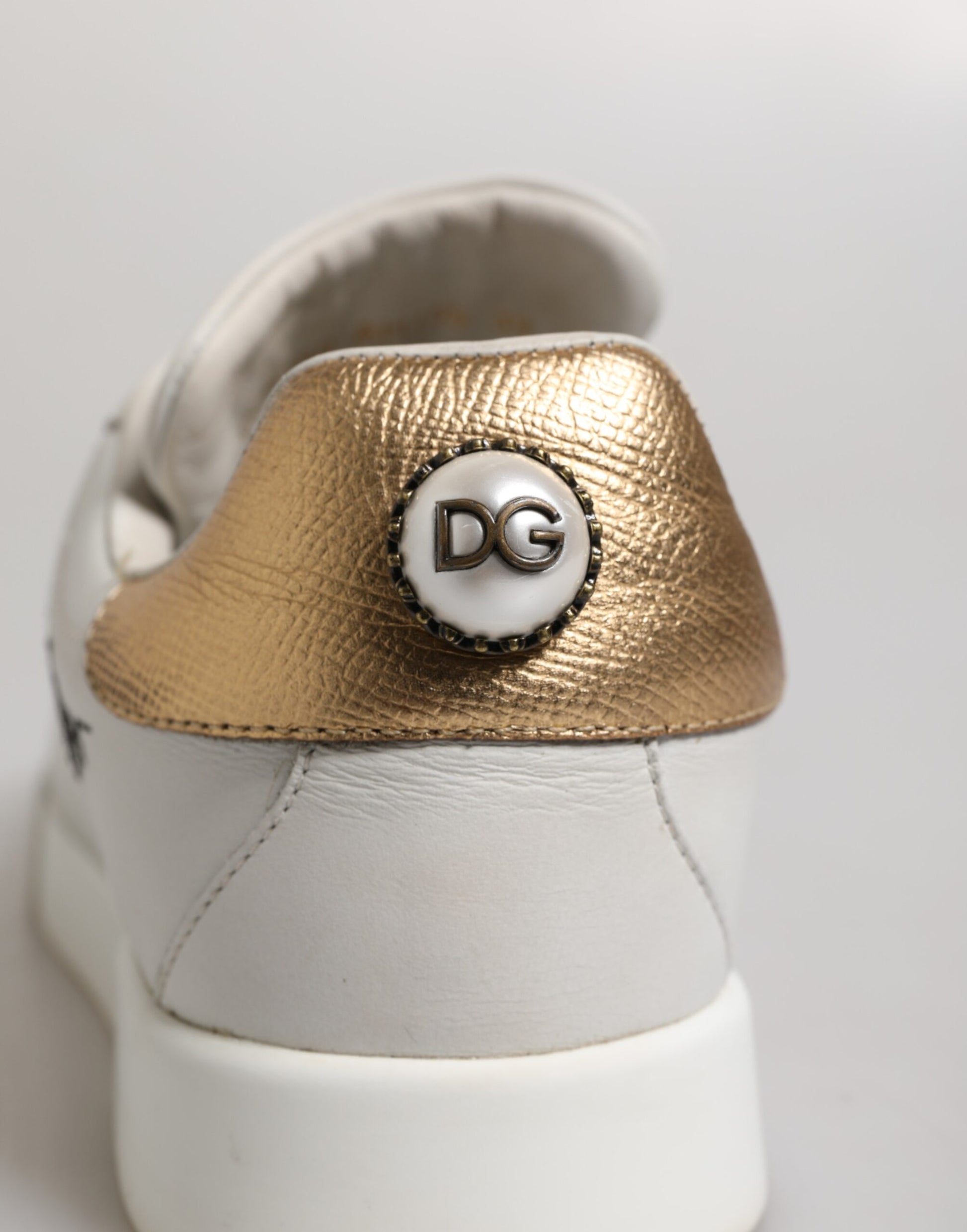 Dolce & Gabbana White Gold Leather Low Top Sneakers Shoes by Dolce & Gabbana