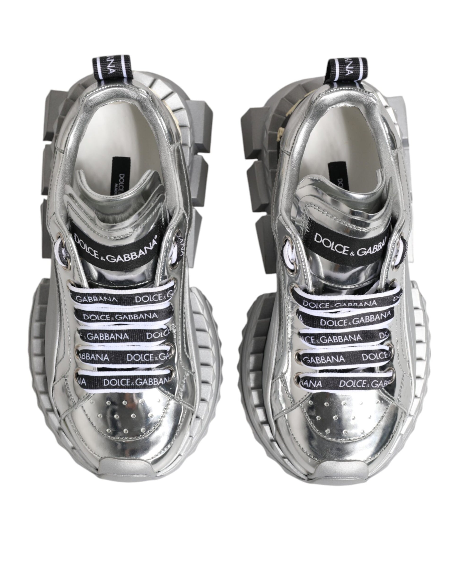 Dolce & Gabbana Silver Leather Super Queen Sneakers Shoes by Dolce & Gabbana