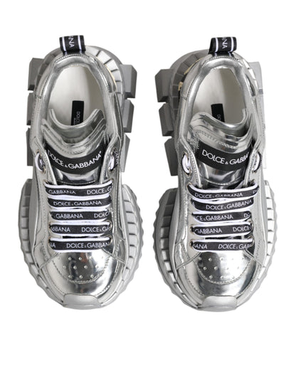 Dolce & Gabbana Silver Leather Super Queen Sneakers Shoes by Dolce & Gabbana