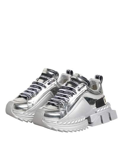 Dolce & Gabbana Silver Leather Super Queen Sneakers Shoes by Dolce & Gabbana