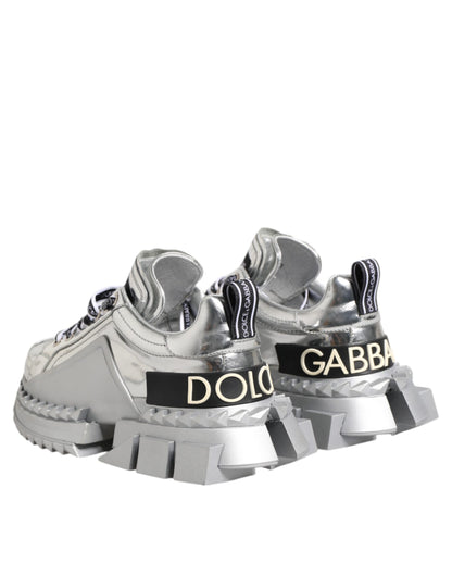 Dolce & Gabbana Silver Leather Super Queen Sneakers Shoes by Dolce & Gabbana