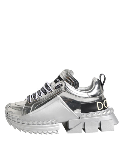 Dolce & Gabbana Silver Leather Super Queen Sneakers Shoes by Dolce & Gabbana
