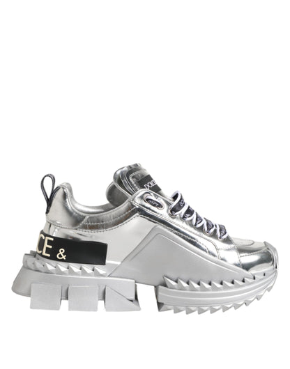Dolce & Gabbana Silver Leather Super Queen Sneakers Shoes by Dolce & Gabbana